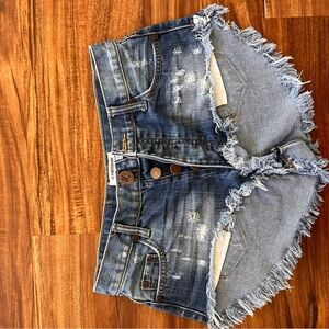 One Teaspoon Frayed Blue Jean Shorts